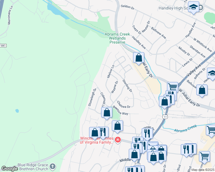 map of restaurants, bars, coffee shops, grocery stores, and more near 1941 Melvor Lane in Winchester
