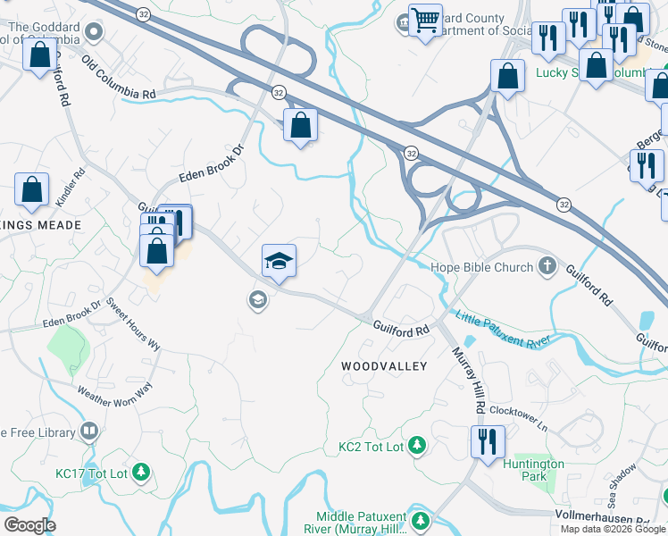 map of restaurants, bars, coffee shops, grocery stores, and more near 8855 Stonebrook Lane in Columbia