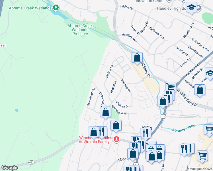 map of restaurants, bars, coffee shops, grocery stores, and more near 1950 Melvor Lane in Winchester