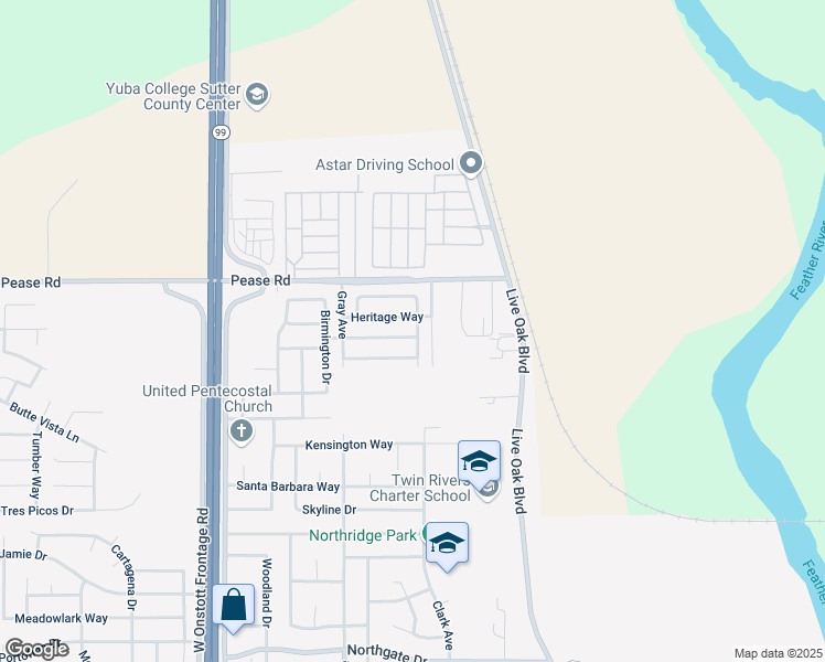 map of restaurants, bars, coffee shops, grocery stores, and more near 949 Norwich Way in Yuba City