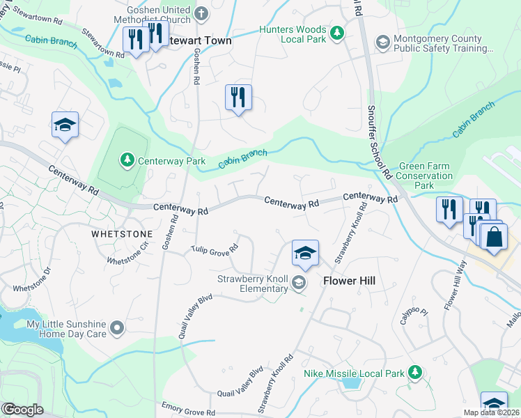 map of restaurants, bars, coffee shops, grocery stores, and more near 8984 Centerway Road in Gaithersburg