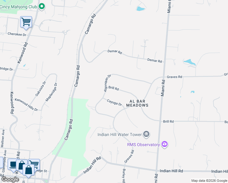 map of restaurants, bars, coffee shops, grocery stores, and more near 7255 Brill Road in Cincinnati