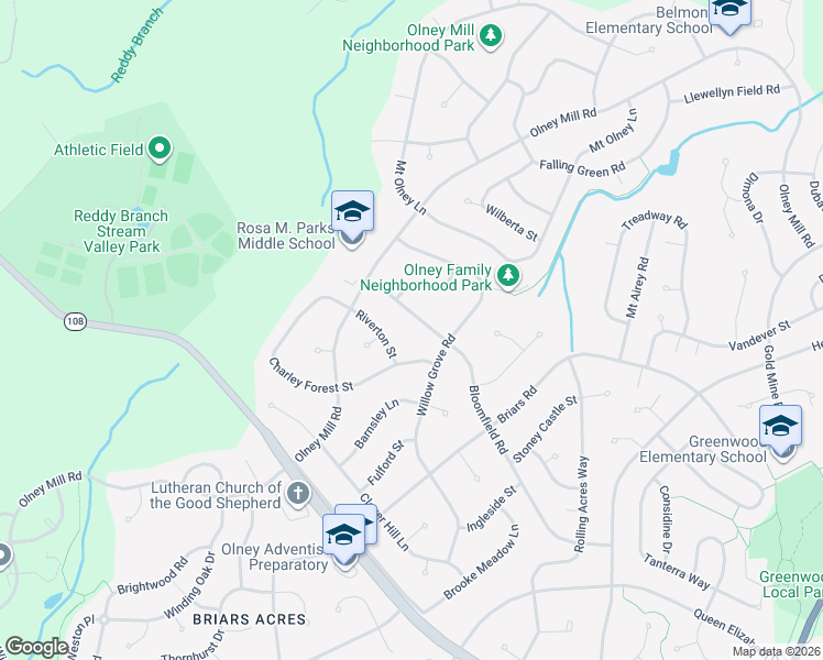 map of restaurants, bars, coffee shops, grocery stores, and more near 19112 Bloomfield Road in Olney
