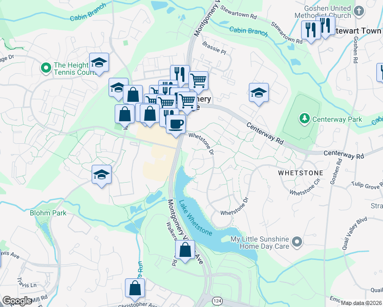 map of restaurants, bars, coffee shops, grocery stores, and more near 9829 Canal Road in Gaithersburg