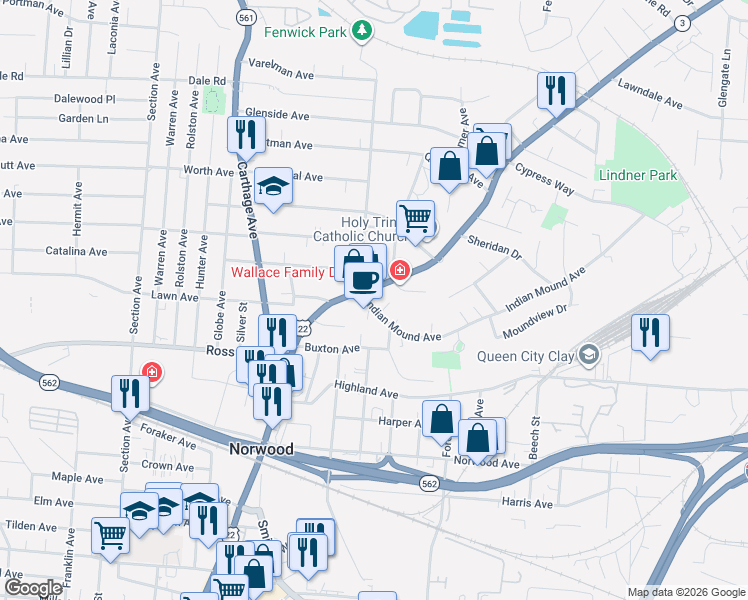 map of restaurants, bars, coffee shops, grocery stores, and more near 5226 Montgomery Road in Cincinnati