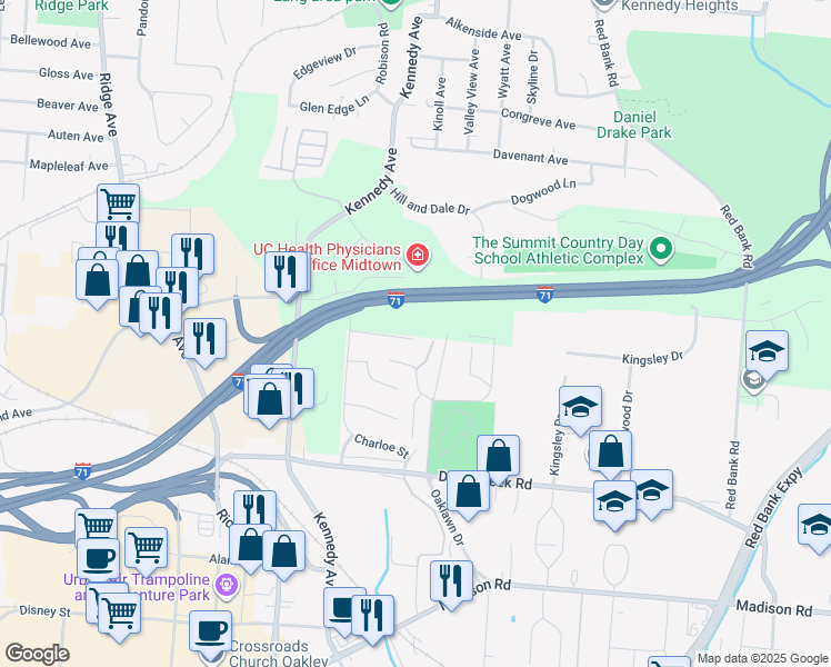 map of restaurants, bars, coffee shops, grocery stores, and more near 3758 Anioton Court in Cincinnati