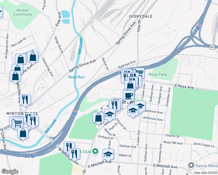 map of restaurants, bars, coffee shops, grocery stores, and more near 226 Bank Avenue in Saint Bernard