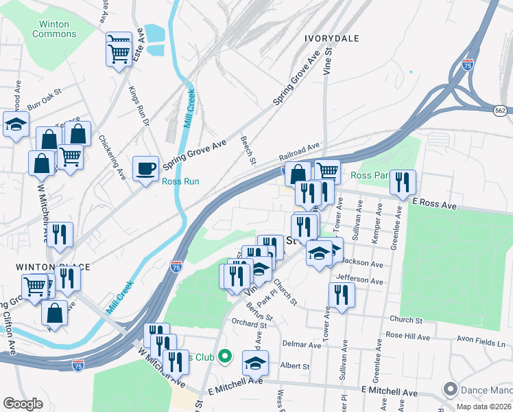 map of restaurants, bars, coffee shops, grocery stores, and more near 226 Bank Avenue in Saint Bernard
