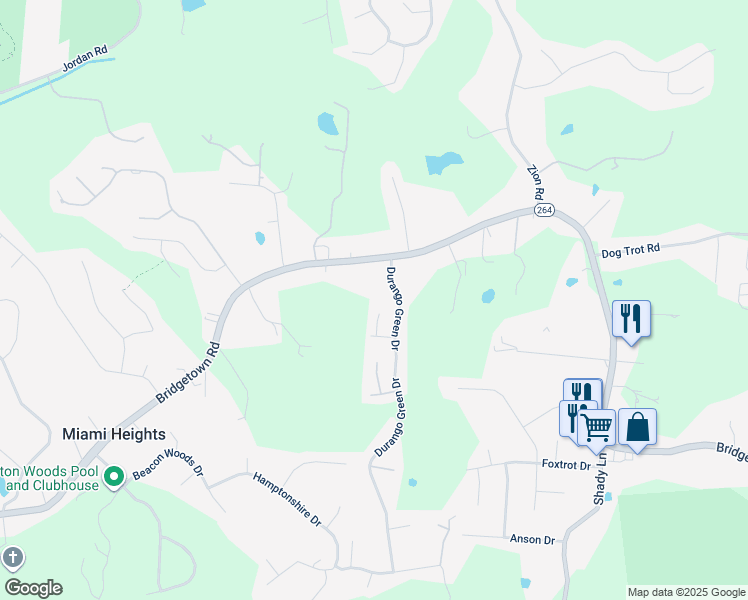 map of restaurants, bars, coffee shops, grocery stores, and more near 8048 Durango Green Drive in Cleves