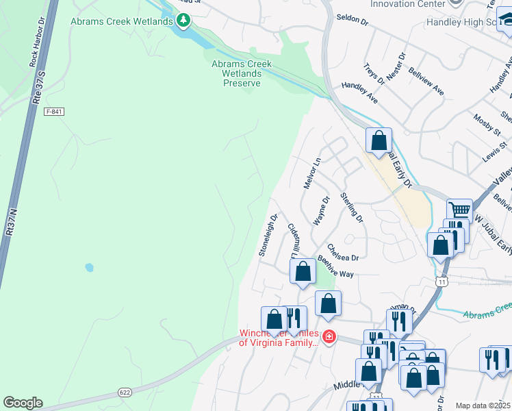 map of restaurants, bars, coffee shops, grocery stores, and more near Scented Rose Way in Frederick County