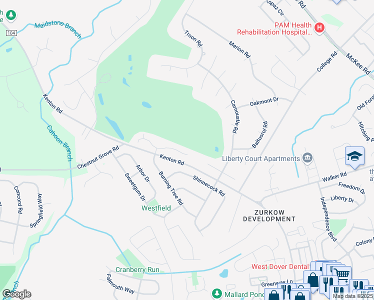 map of restaurants, bars, coffee shops, grocery stores, and more near 57 South Turnberry Drive in Dover