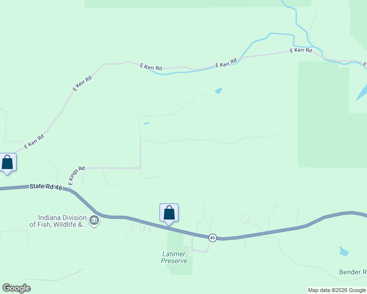 map of restaurants, bars, coffee shops, grocery stores, and more near 5430 East James Road in Bloomington