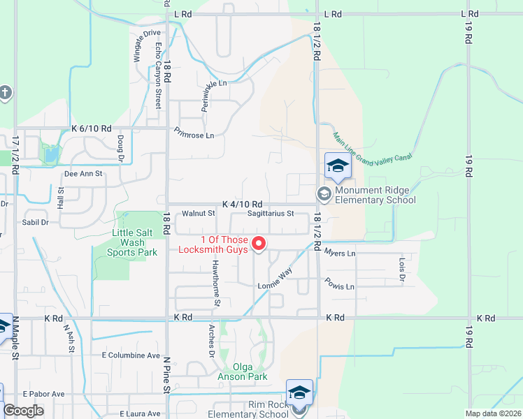 map of restaurants, bars, coffee shops, grocery stores, and more near 1359 Sagittarius Street in Fruita
