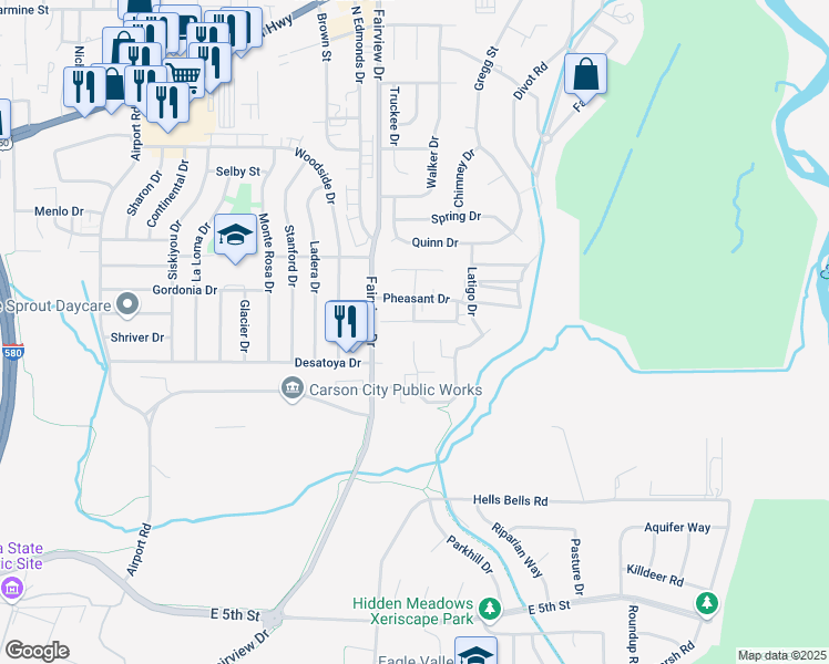 map of restaurants, bars, coffee shops, grocery stores, and more near 895 Cassidy Court in Carson City