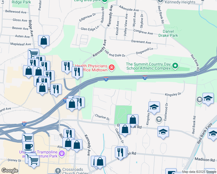 map of restaurants, bars, coffee shops, grocery stores, and more near 3758 Anioton Court in Cincinnati