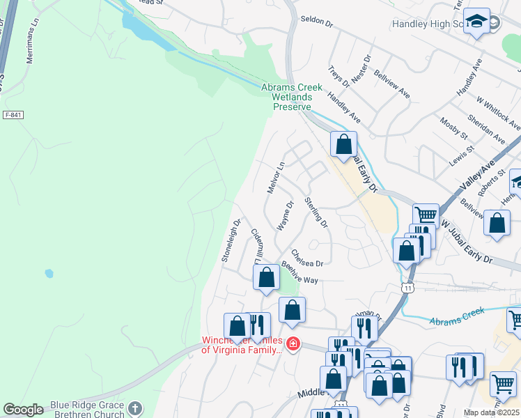 map of restaurants, bars, coffee shops, grocery stores, and more near 1941 Melvor Lane in Winchester