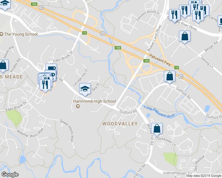 map of restaurants, bars, coffee shops, grocery stores, and more near 8899 Stonebrook Lane in Columbia