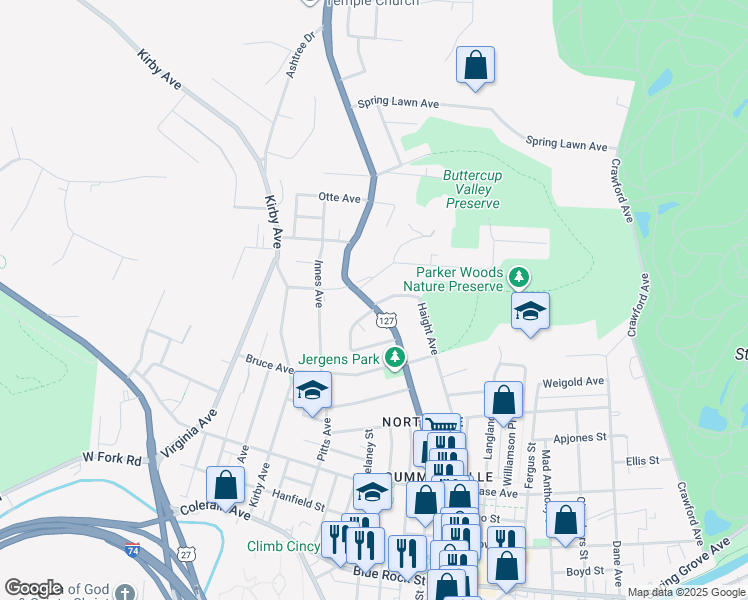 map of restaurants, bars, coffee shops, grocery stores, and more near 4448 Haight Avenue in Cincinnati