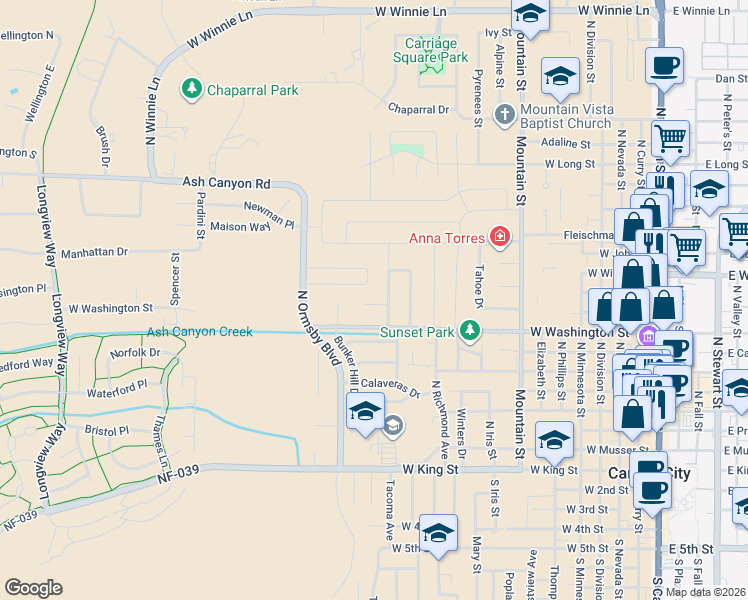 map of restaurants, bars, coffee shops, grocery stores, and more near 4 Yorktown Drive in Carson City