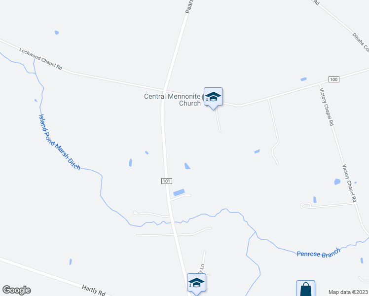 map of restaurants, bars, coffee shops, grocery stores, and more near 3384 Pearsons Corner Road in Dover