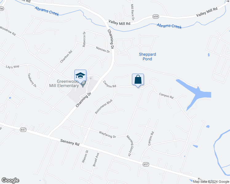 map of restaurants, bars, coffee shops, grocery stores, and more near 255 Rossmann Boulevard in Winchester