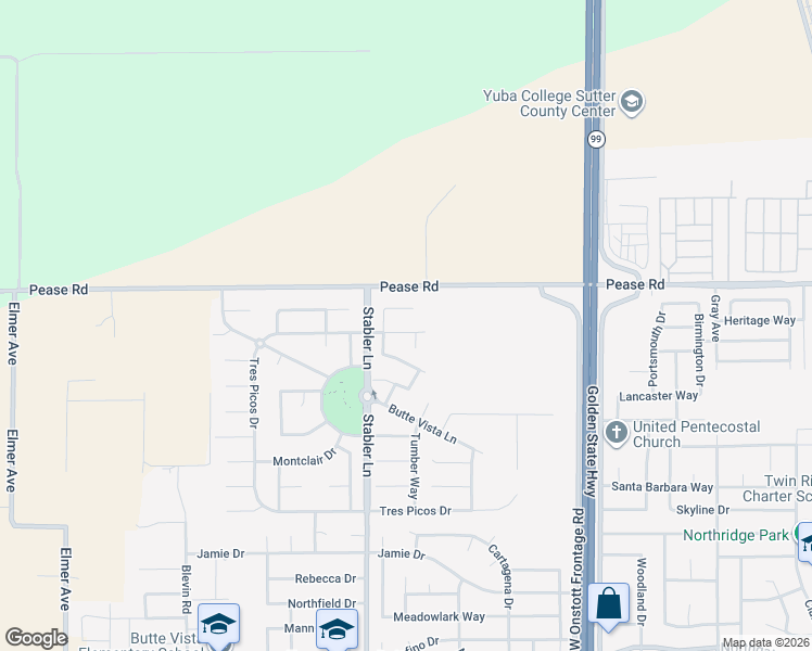 map of restaurants, bars, coffee shops, grocery stores, and more near 1061 Tres Picos Drive in Yuba City