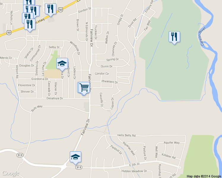 map of restaurants, bars, coffee shops, grocery stores, and more near 4071 Village Drive in Carson City