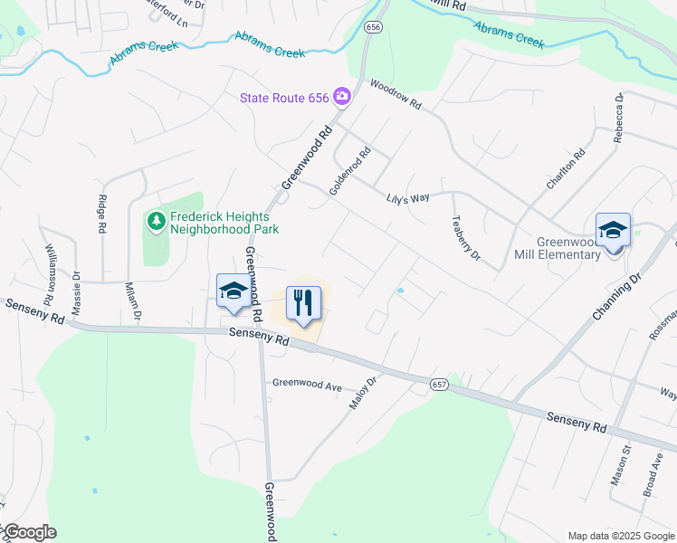 map of restaurants, bars, coffee shops, grocery stores, and more near 108 Kay Court in Winchester