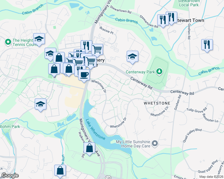 map of restaurants, bars, coffee shops, grocery stores, and more near 9709 Breckenridge Place in Gaithersburg