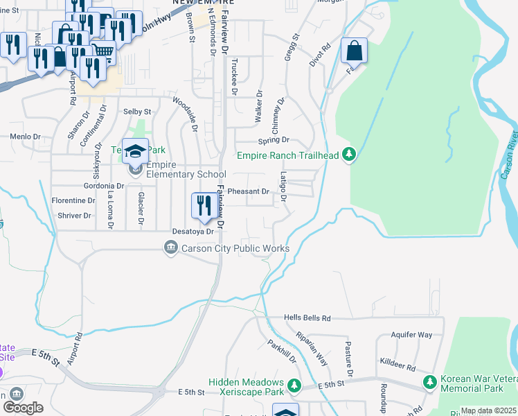 map of restaurants, bars, coffee shops, grocery stores, and more near 4071 Village Drive in Carson City