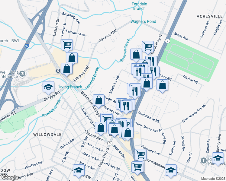 map of restaurants, bars, coffee shops, grocery stores, and more near 101 Independence Avenue Southeast in Washington