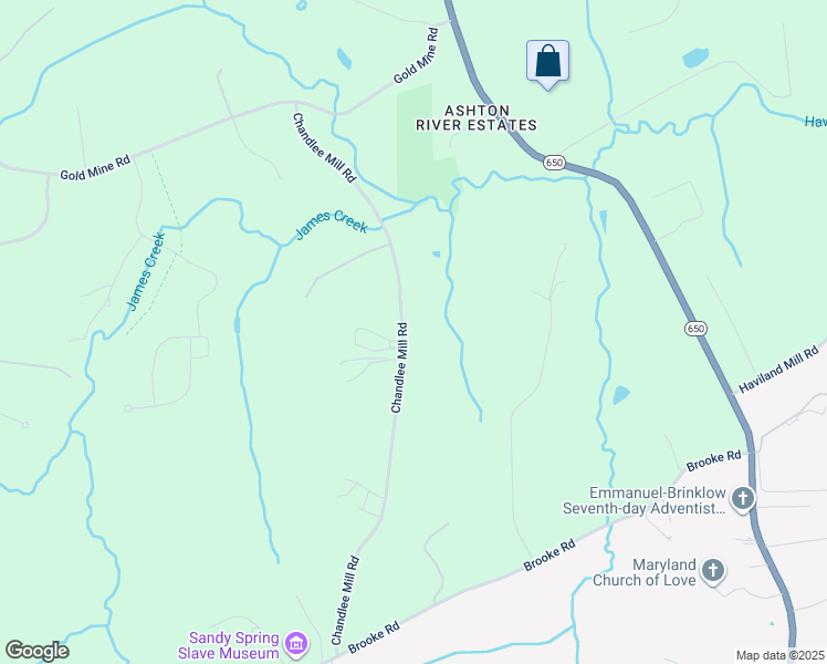 map of restaurants, bars, coffee shops, grocery stores, and more near 19109 Chandlee Mill Road in Ashton-Sandy Spring