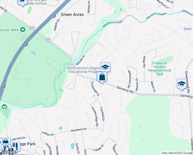 map of restaurants, bars, coffee shops, grocery stores, and more near 1455 Senseny Road in Winchester