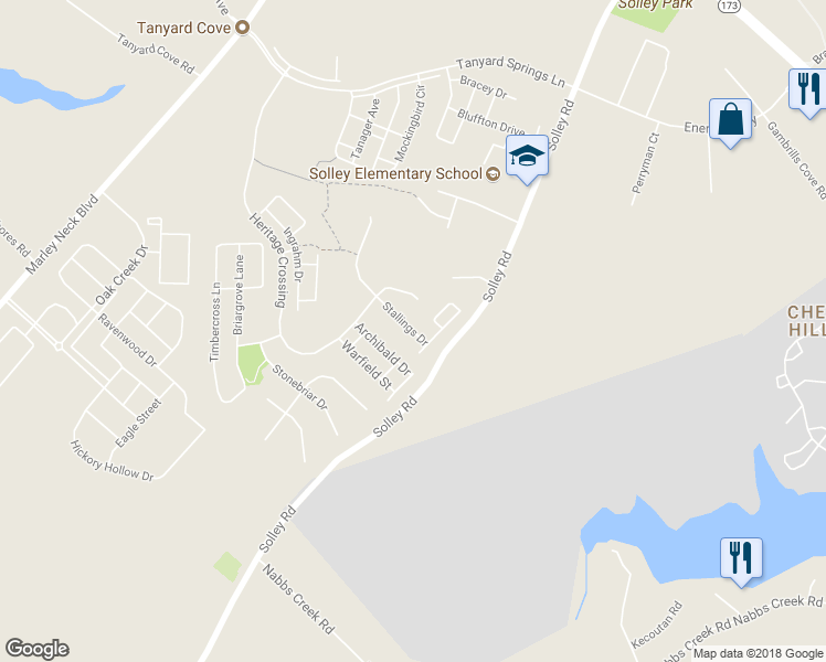 map of restaurants, bars, coffee shops, grocery stores, and more near 7258 Stallings Drive in Glen Burnie