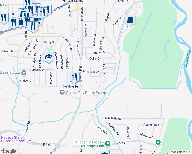 map of restaurants, bars, coffee shops, grocery stores, and more near 4071 Village Drive in Carson City