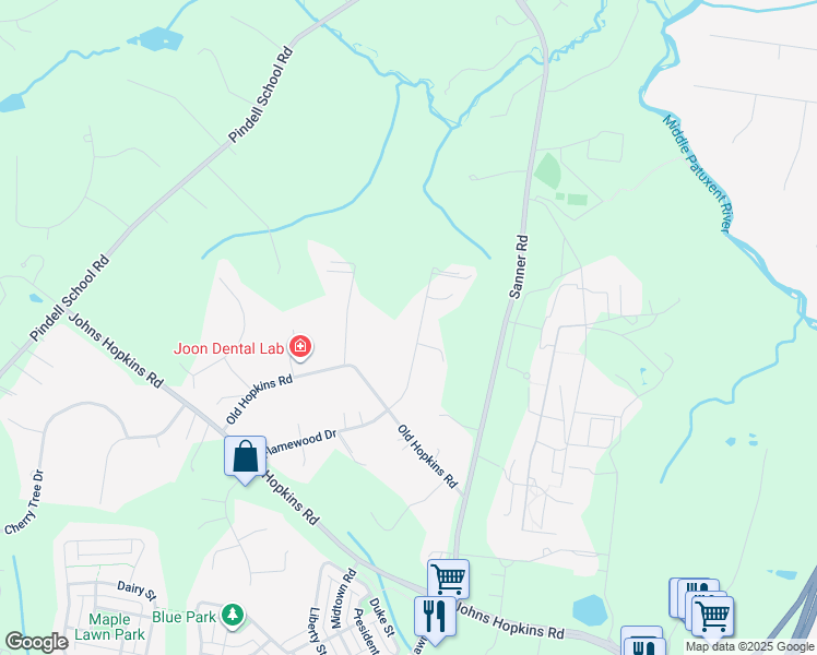 map of restaurants, bars, coffee shops, grocery stores, and more near 7374 Hallmark Road in Howard County
