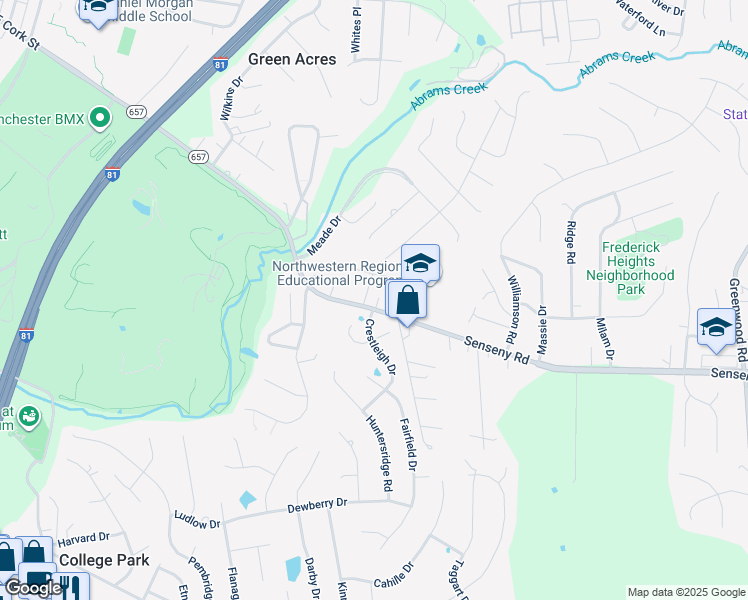 map of restaurants, bars, coffee shops, grocery stores, and more near 1445 Senseny Road in Winchester