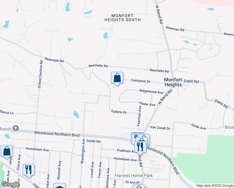 map of restaurants, bars, coffee shops, grocery stores, and more near 3730 Ridgewood Avenue in Cincinnati