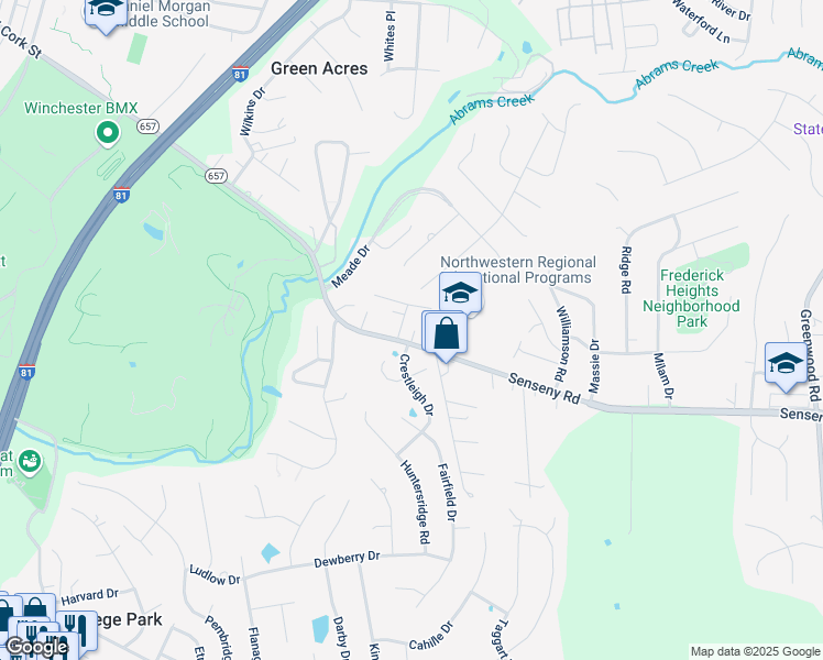 map of restaurants, bars, coffee shops, grocery stores, and more near 1445 Senseny Road in Winchester