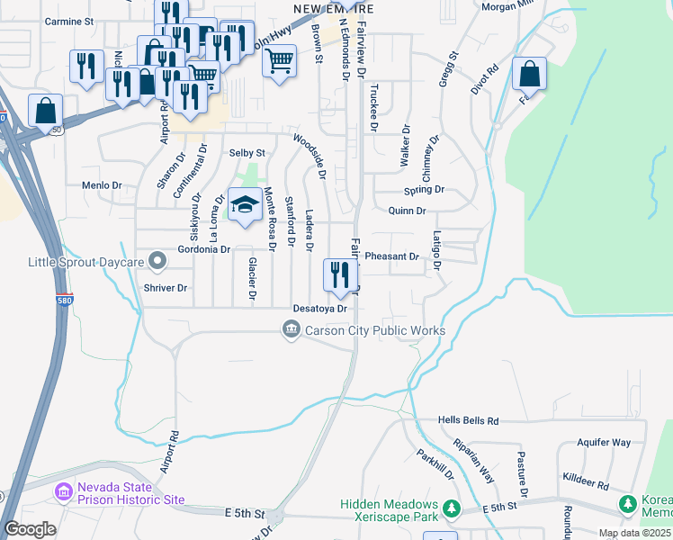 map of restaurants, bars, coffee shops, grocery stores, and more near 1026 Woodside Drive in Carson City
