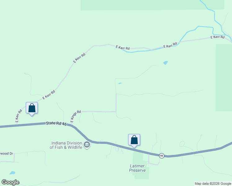map of restaurants, bars, coffee shops, grocery stores, and more near 5601 Kings Road in Bloomington