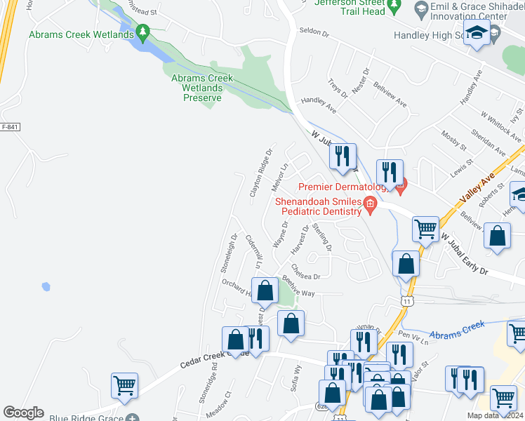 map of restaurants, bars, coffee shops, grocery stores, and more near 1929 Melvor Lane in Winchester