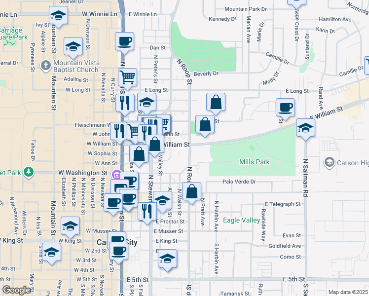 map of restaurants, bars, coffee shops, grocery stores, and more near in Carson City