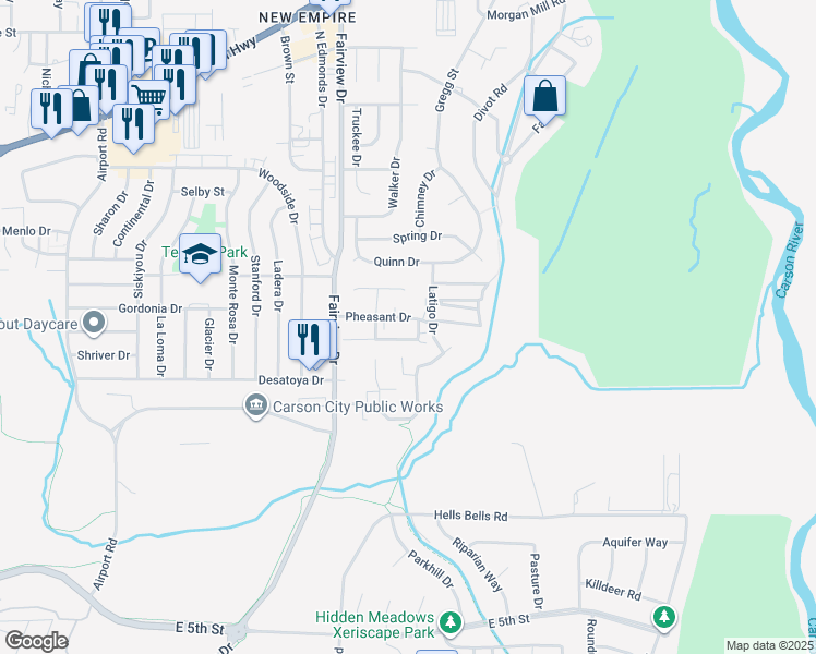 map of restaurants, bars, coffee shops, grocery stores, and more near 4071 Village Drive in Carson City