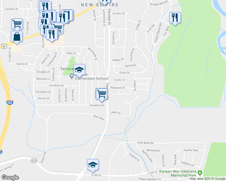map of restaurants, bars, coffee shops, grocery stores, and more near 933 Woodside Drive in Carson City