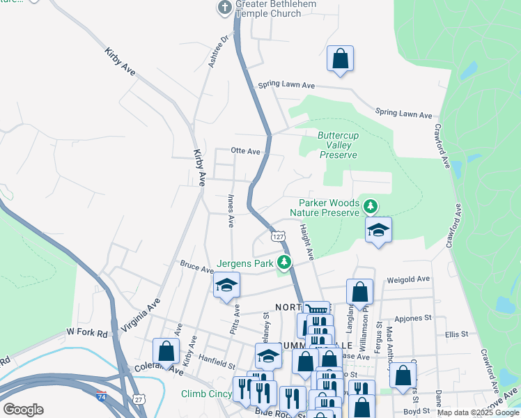 map of restaurants, bars, coffee shops, grocery stores, and more near 4448 Haight Avenue in Cincinnati
