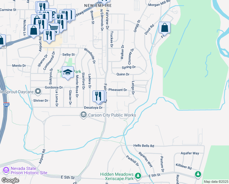map of restaurants, bars, coffee shops, grocery stores, and more near 3945 Pheasant Drive in Carson City