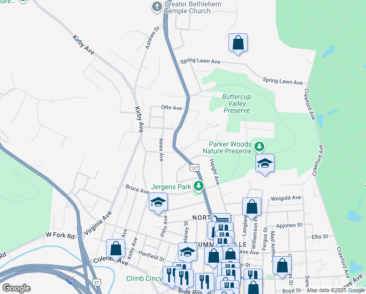 map of restaurants, bars, coffee shops, grocery stores, and more near 4528 Hamilton Avenue in Cincinnati