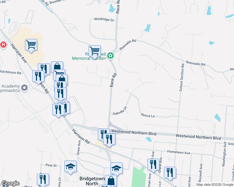 map of restaurants, bars, coffee shops, grocery stores, and more near 4430 Race Road in Cincinnati