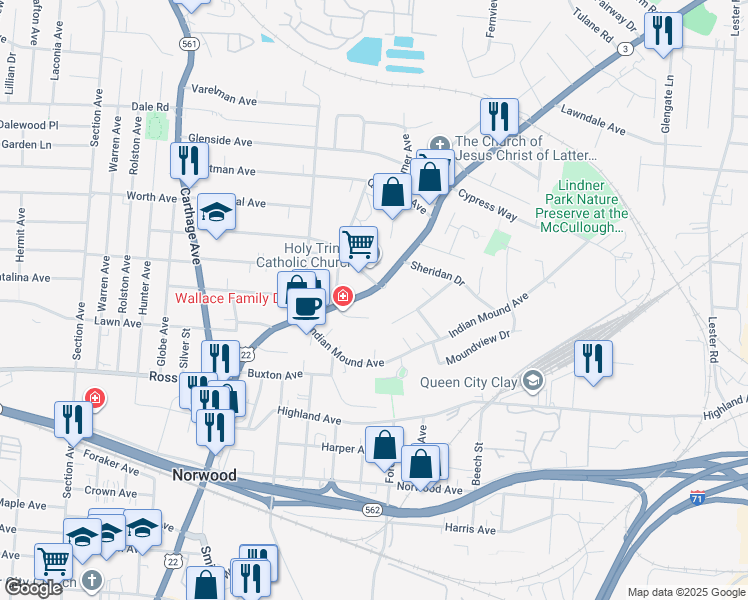 map of restaurants, bars, coffee shops, grocery stores, and more near 5290 Montgomery Road in Norwood